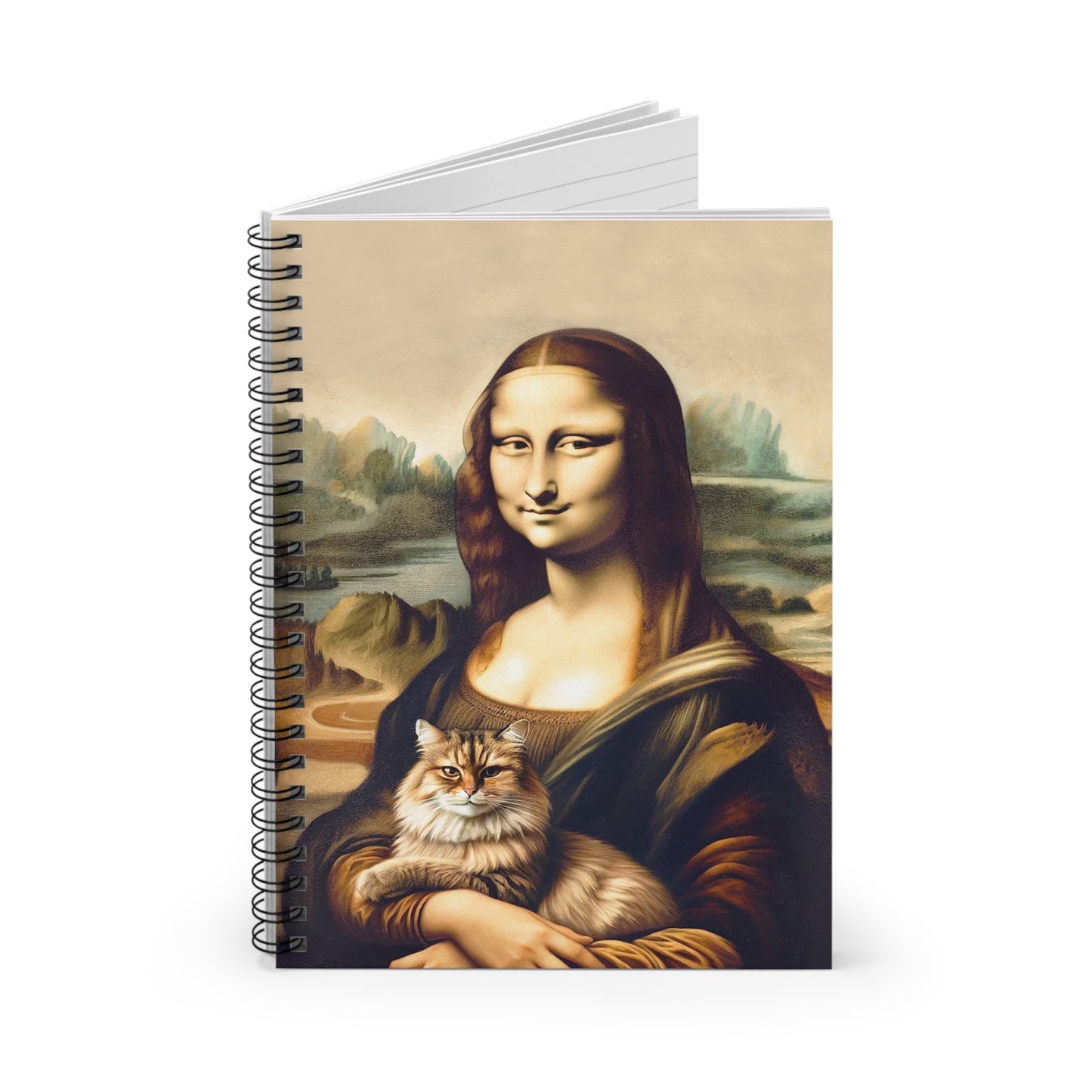 "Mona Lisa + Cat" - Lined Spiral Notebook