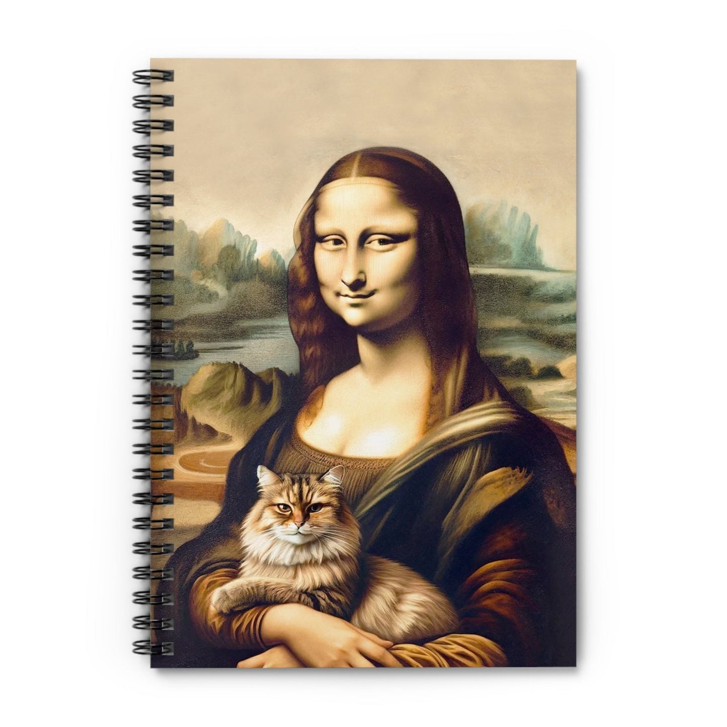 "Mona Lisa + Cat" - Lined Spiral Notebook