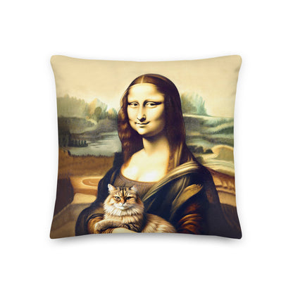 "Mona Lisa + Cat" - Luxury Throw Pillow (2 sizes)