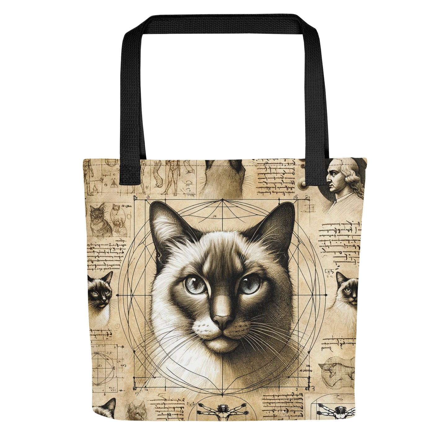 Tote bag with intricate sketches of cats in various poses, styled like Leonardo da Vinci’s drawings