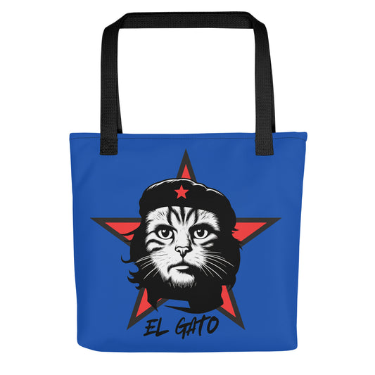 Tote bag featuring a bold cat design inspired by Che Guevara, with 'El Gato' text beneath the image.