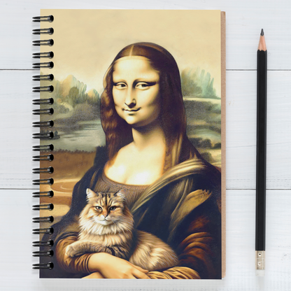 "Mona Lisa + Cat" - Lined Spiral Notebook