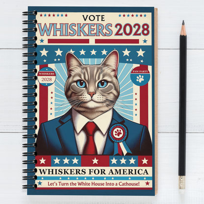 "Whiskers for President" - Lined Spiral Notebook