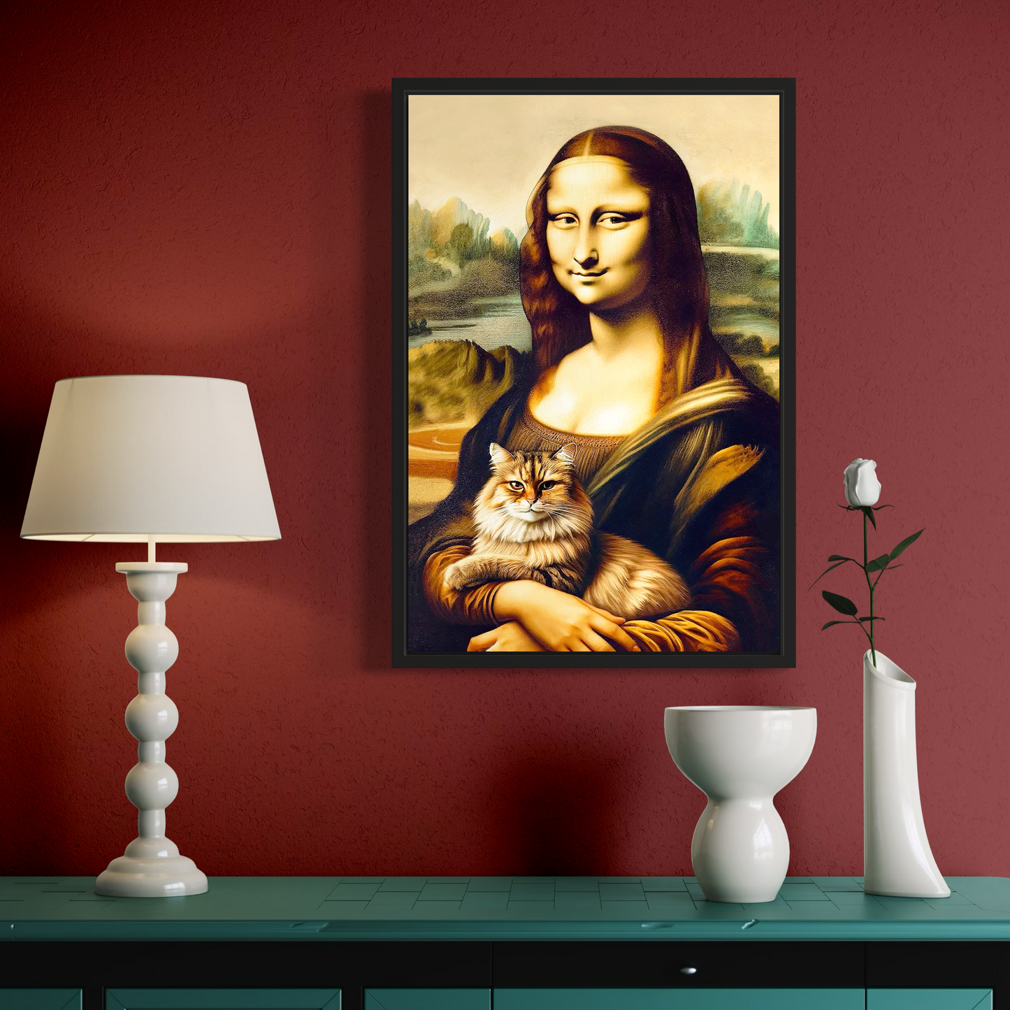 “Mona Lisa + Cat" - Framed Poster (3 Sizes)