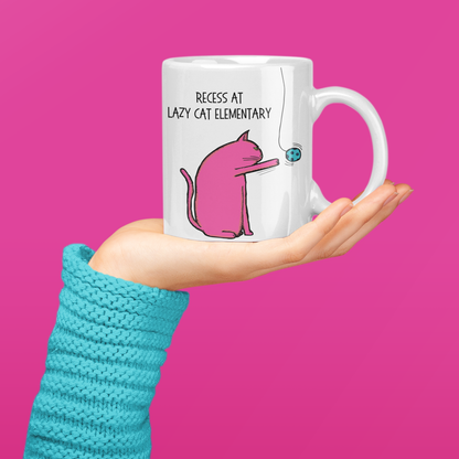 "Lazy Cat Elementary" - White Glossy Mug (3 sizes)