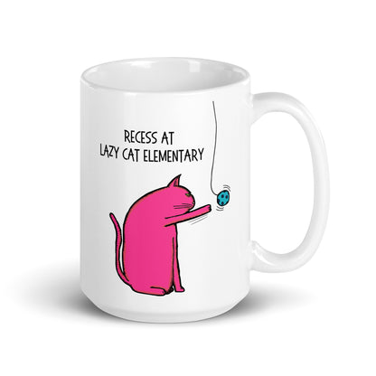 "Lazy Cat Elementary" - White Glossy Mug (3 sizes)